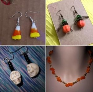 Halloween fall jewelry bundle gold and orange agate necklace hand crafted